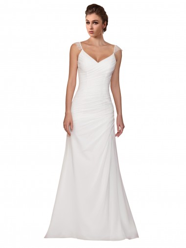 Shop V-Neck Sheath Chiffon Wedding Dress with Straps Montreal