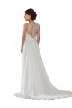 Illusion Neck A-Line Chiffon Beach Wedding Dress with Lace Halter Neckline