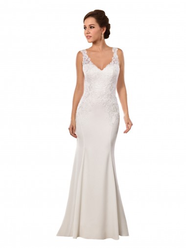 Shop V-Neck Mermaid Crepe Wedding Dress with Lace Bodice Montreal