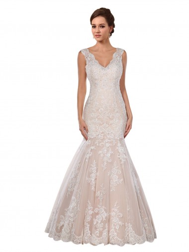 Shop Classic Fit and Flare V-Neck Mermaid Lace Wedding Dress Montreal