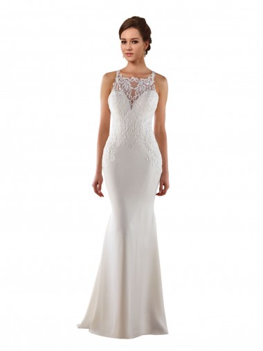 Shop Modern High Neck Sheath Wedding Dress with Lace Bodice Montreal