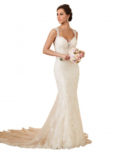 Shop Modern Chapel Train Sweetheart Mermaid Lace Wedding Dress with Keyhole Back Montreal
