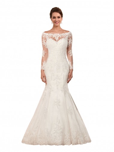 Shop Long Sleeves Mermaid Lace Wedding Dress with Illusion Back Montreal