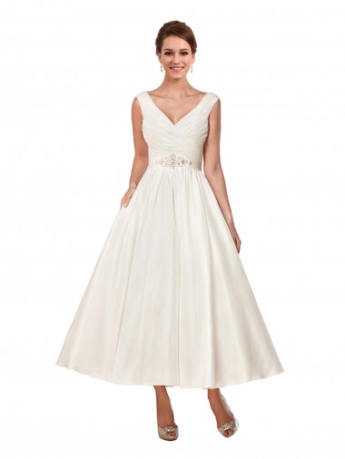 Shop V-Neck A-Line Short Ankle Length Satin Wedding Dress Montreal