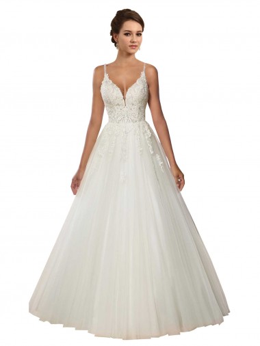 Shop Modern Spaghetti Straps Ball Gown Tulle Wedding Dress with Lace Bodice Montreal
