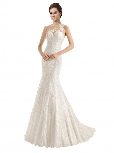 Shop Illusion Neck Mermaid All Over Lace Wedding Dress Montreal