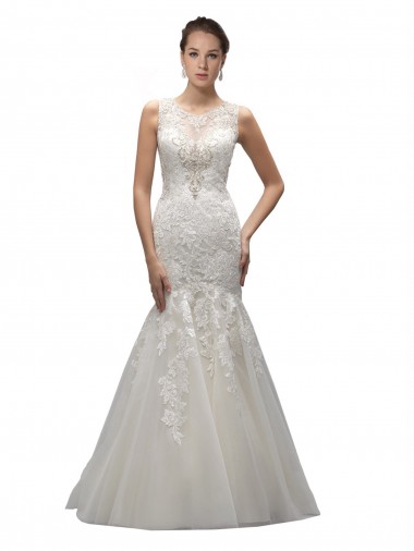 Shop Illusion High Neck Mermaid Lace Wedding Dress Montreal