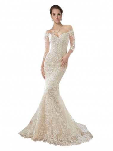 Shop Long Sleeves Off the Shoulder Trumpet Lace Wedding Dress Montreal
