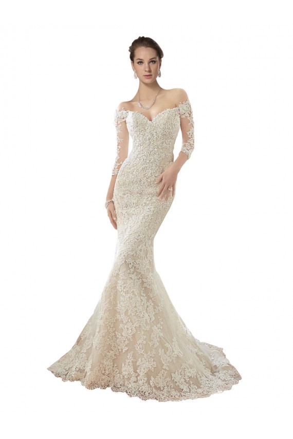 Long Sleeves Off the Shoulder Trumpet Lace Wedding Dress