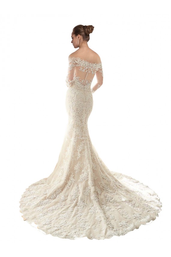Long Sleeves Off the Shoulder Trumpet Lace Wedding Dress