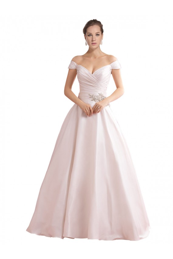 Off the Shoulder Sweetheart Ball Gown Satin Wedding Dress