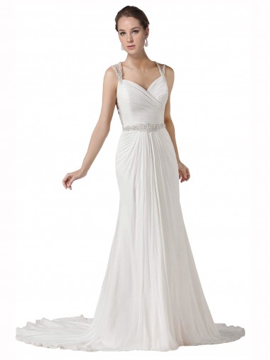 Shop Sweetheart Sheath Chiffon Beach Wedding Dress with Beaded Belts Montreal