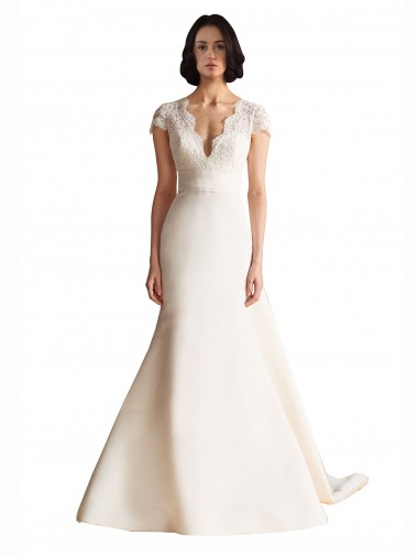 Shop V-Neck Lace Bodice A-Line Satin Wedding Dress with Keyhole Back Montreal