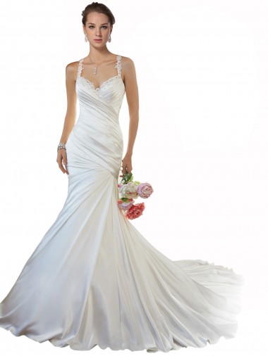 Shop Sweetheart Mermaid Satin Beach Wedding Dress with Illusion Lace Back Montreal