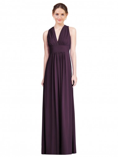Shop Long Chiffon V-Neck Bridesmaid Dress with Shirred Bodice Montreal
