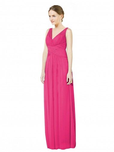 Shop Sleeveless V-Neck Long Chiffon Bridesmaid Dress with V-Back Montreal