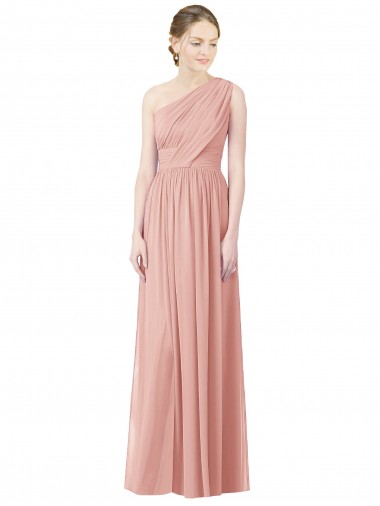 Shop One Shoulder Long Chiffon Bridesmaid Dress with Shirred Waistband Montreal