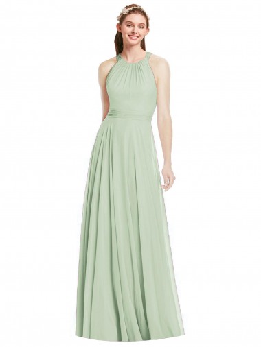 Shop Open Back Halter Chiffon Bridesmaid Dress with Flowy Bow Montreal