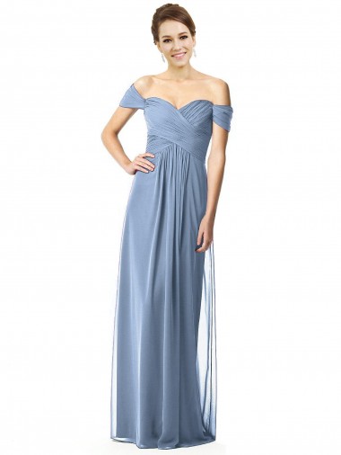 Shop Off the Shoulder Chiffon Bridesmaid Dress with Draped Bodice Montreal