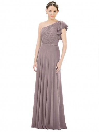 Shop Full Length One Shoulder Chiffon Bridesmaid Dress with Shoulder Ruffle Montreal