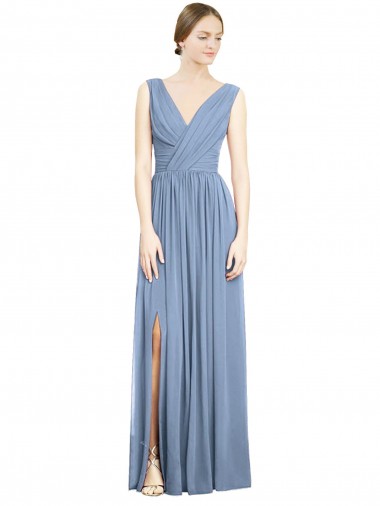 Shop Sleeveless Draped Chiffon Maxi Bridesmaid Dress with Front Slit Montreal