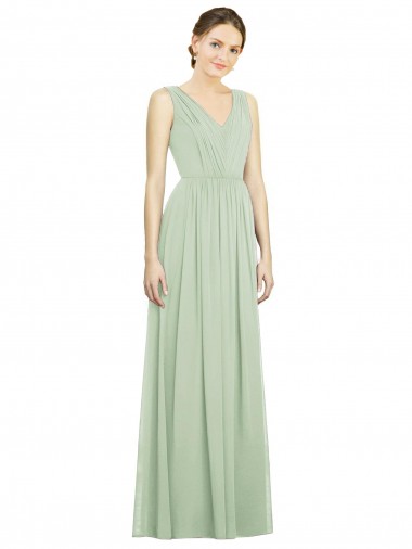 Shop Natural Waist V-Neck Draped Chiffon Bridesmaid Dress Montreal