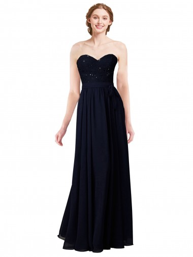 Shop Strapless Chiffon Bridesmaids Dress with a Beaded Lace Sweetheart Bodice Montreal