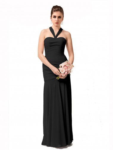 Shop Long Halter Chiffon Bridesmaid Dress with Dropped Waist Montreal