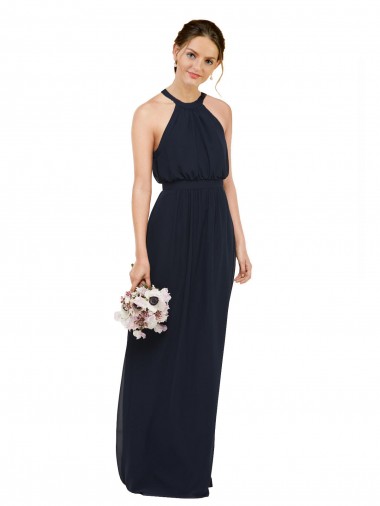 Shop High Halter Neckline Chiffon Bridesmaid Dress with Slim Keyhole Back Montreal
