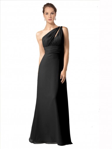 Shop One Shoulder Full Length Chiffon Bridesmaid Dress with Shirred Bodice Montreal
