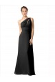 One Shoulder Full Length Chiffon Bridesmaid Dress with Shirred Bodice
