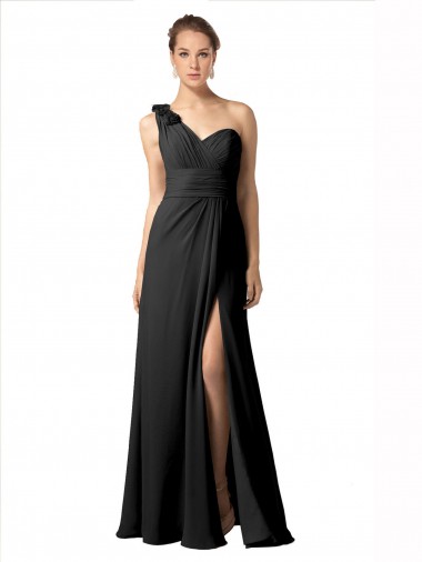 Shop Sheer One Shoulder Chiffon A-Line Bridesmaid Dress with Slit Montreal
