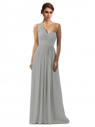 Shop Ruffled One Shoulder Floor Length Long Chiffon Bridesmaid Dress Montreal