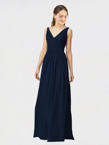 Shop Long Chiffon Bridesmaid Dress with Shirred Bodice and V-Neckline Montreal