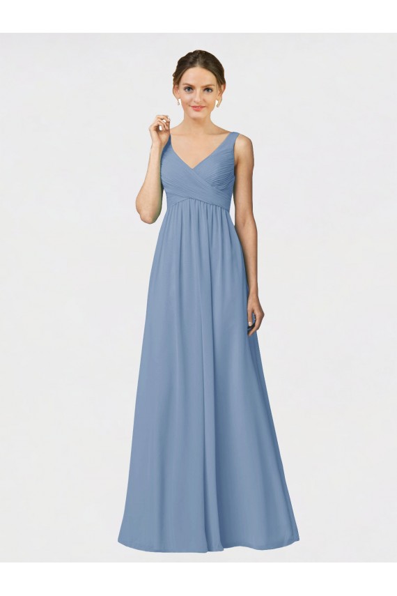 Long Chiffon Bridesmaid Dress with Sweetheart Neckline and Wide Straps