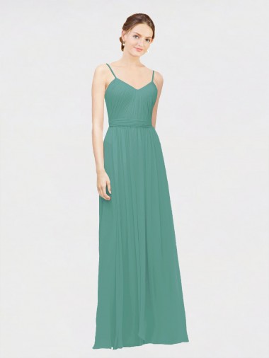 Shop Rouched V-Neckline and Spaghetti Straps Long Chiffon Bridesmaid Dress Montreal