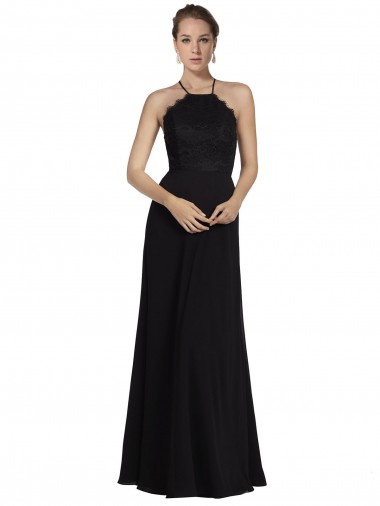 Shop Lace Halter Neckline Chiffon A-Line Bridesmaid Dress with Sheer Back Montreal