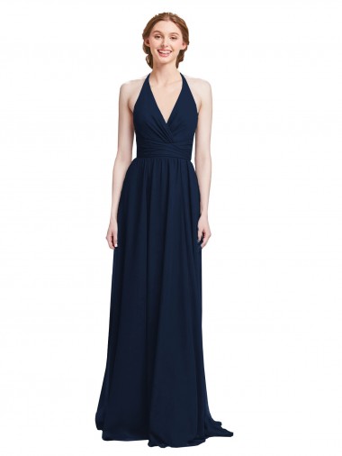 Shop Halter Chiffon Bridesmaid Dress with V-Neckline and Criss Cross Waist Montreal