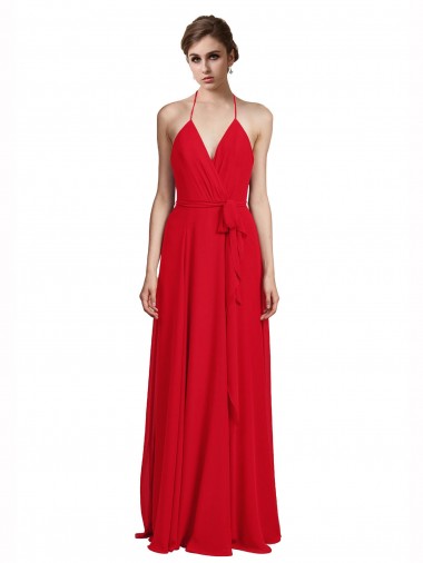 Shop V-Neck Spaghetti Halter Strap Chiffon Bridesmaid Dress Montreal