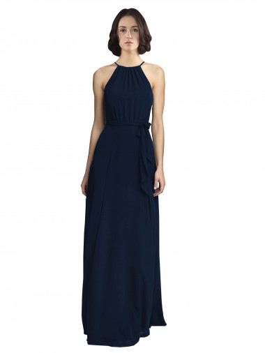 Shop High Neckline Floor Length Chiffon Bridesmaid Dress with Belt Montreal
