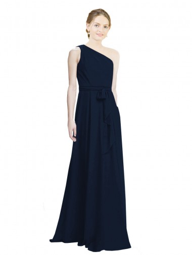 Shop Long Chiffon Bridesmaid Dress with One Shoulder Neckline And Belt Montreal