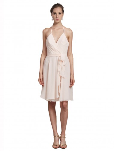 Shop Short Knee Length Wrap Chiffon Halter Bridesmaids Dress Montreal