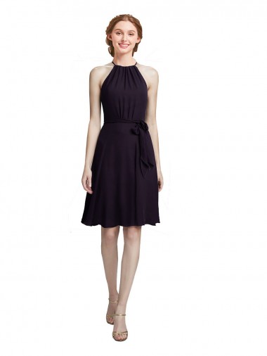 Shop Short Knee Length High Neck Chiffon Bridesmaids Dress Montreal