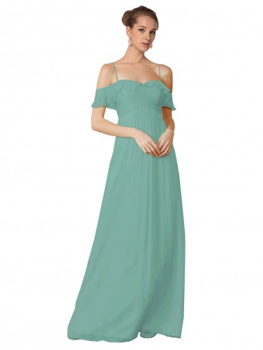 Shop Hand-Ruched Chiffon Bridesmaid Dress with Flutter Sleeves Montreal