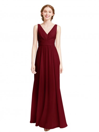 Shop Long Chiffon V-Neck Bridesmaids Dress with Double Strap Montreal