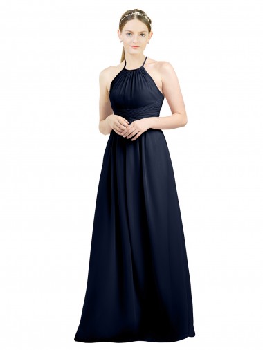 Shop Halter High Neck Long Chiffon Bridesmaid Dress with Open Back Montreal