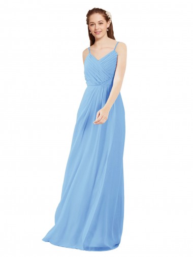 Shop Pleated Low Back Long V-Neck Chiffon Bridesmaid Dress with Thin Straps Montreal