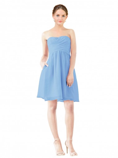 Shop Short Knee Length Chiffon Cocktail Bridesmaid Dress with Twisted Strapless Sweetheart Neckline Montreal