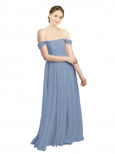 Shop Long Floor Length Chiffon Bridesmaid Dress with Fluttering Off the Shoulder Straps Montreal