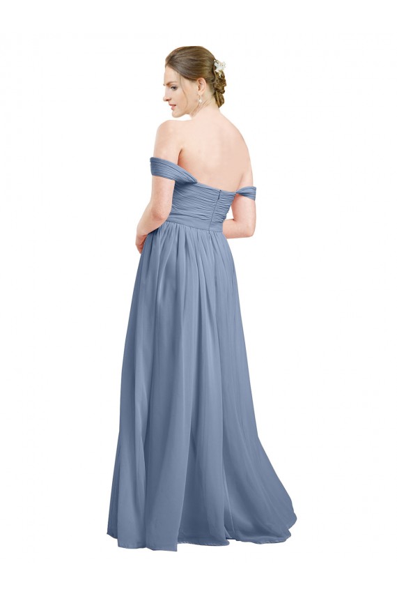 Long Floor Length Chiffon Bridesmaid Dress with Fluttering Off the Shoulder Straps
